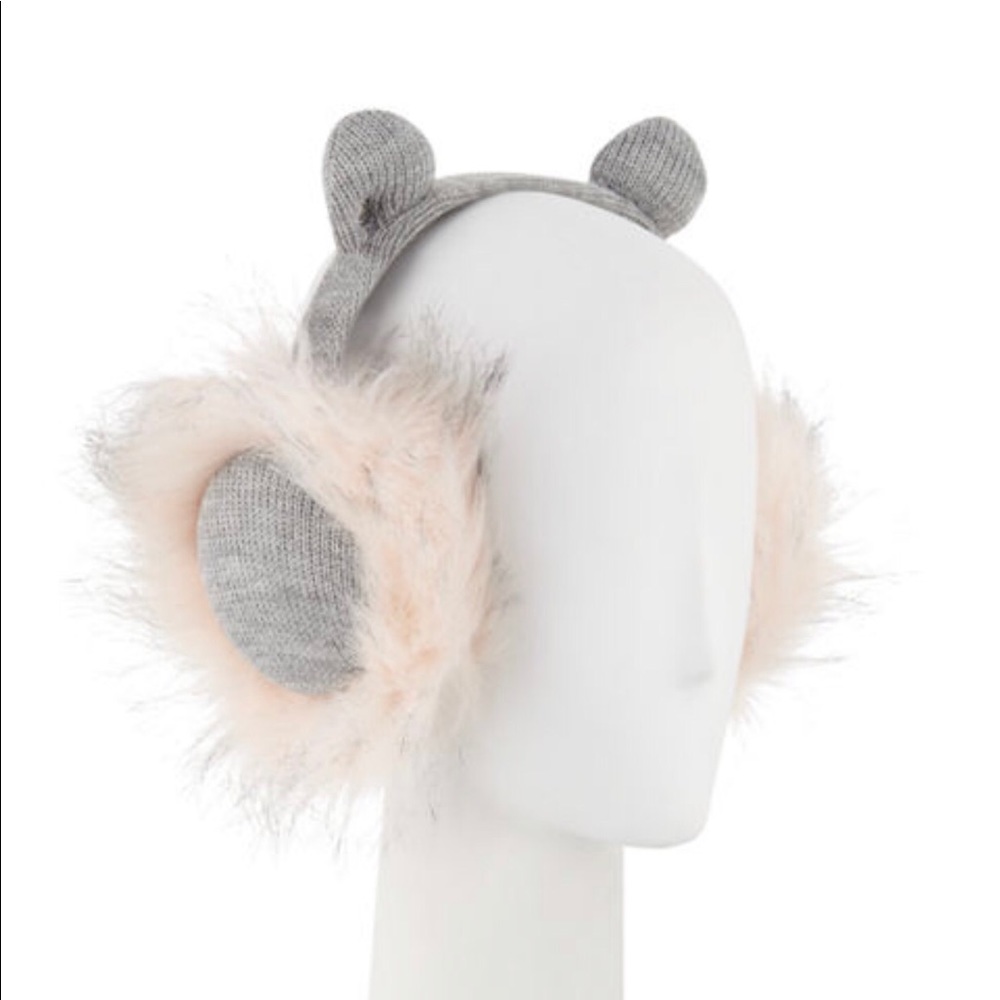Karl Lagerfel Kitty Faux-Fur Earmuffs. Pink/Gray